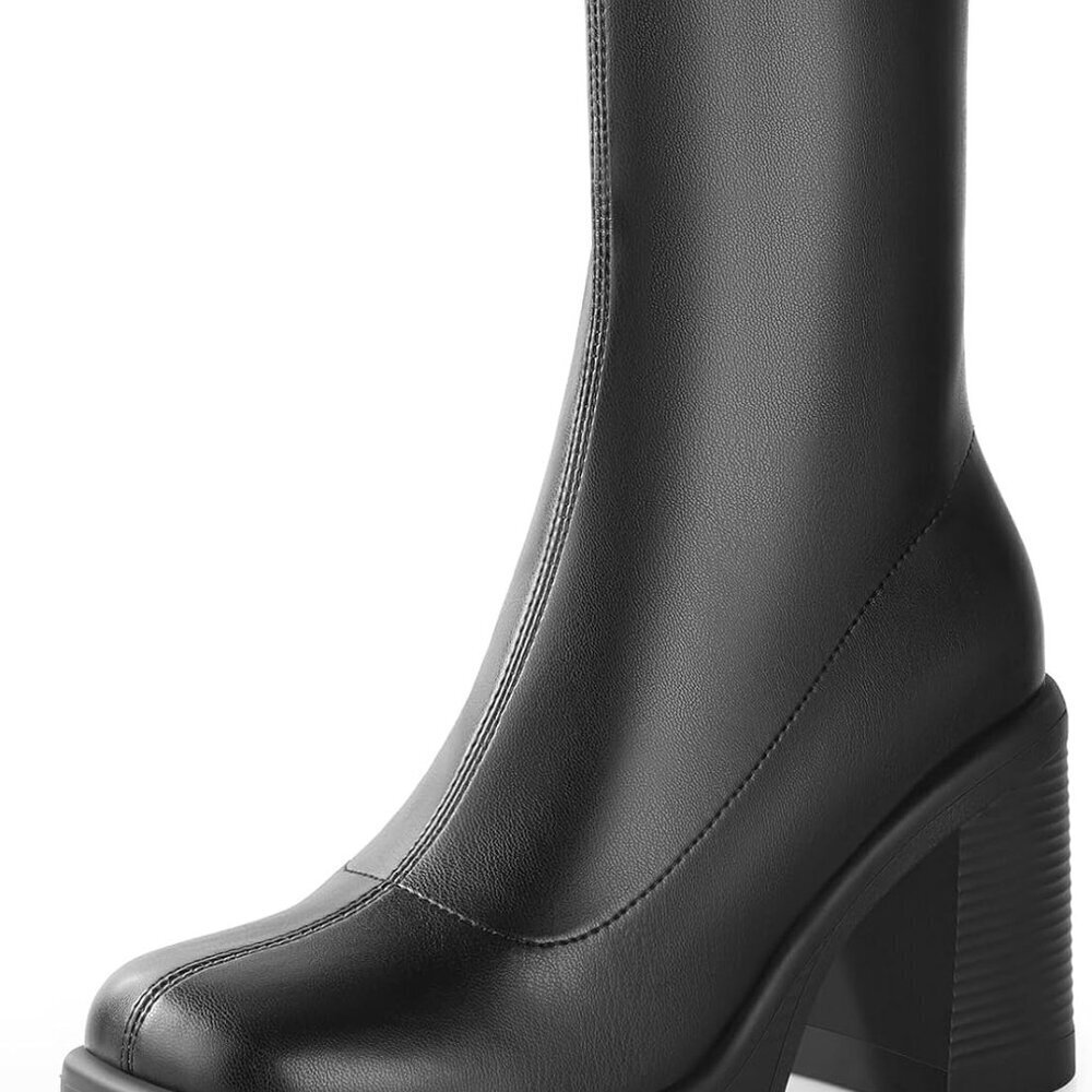 Platform Ankle Boots Faux Leather 7 Women's Chunky Heels Side Zipper